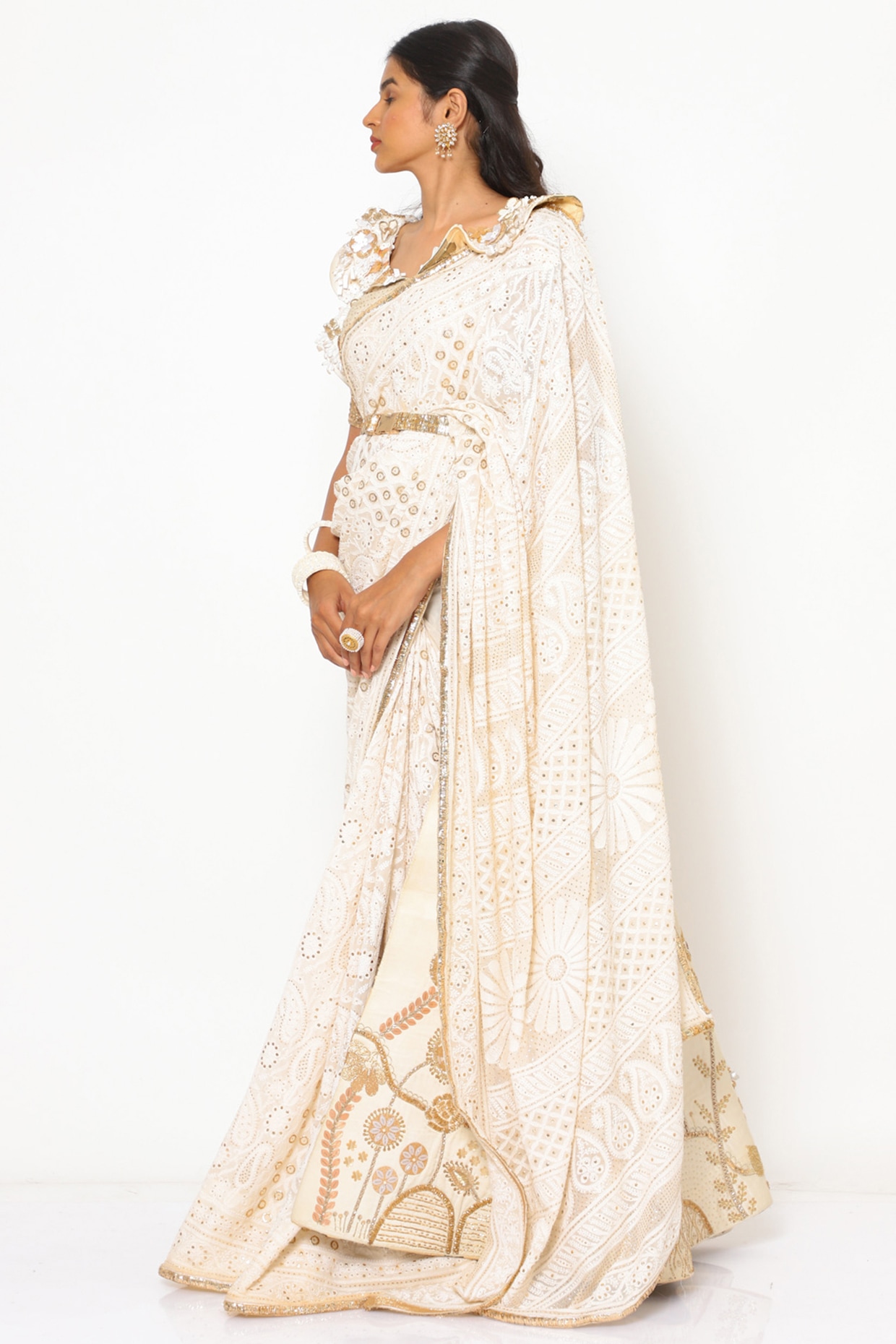 Buy Ivory Paani Sequins Chikankari Saree Set by Designer SAWAN GANDHI  Online at Ogaan.com