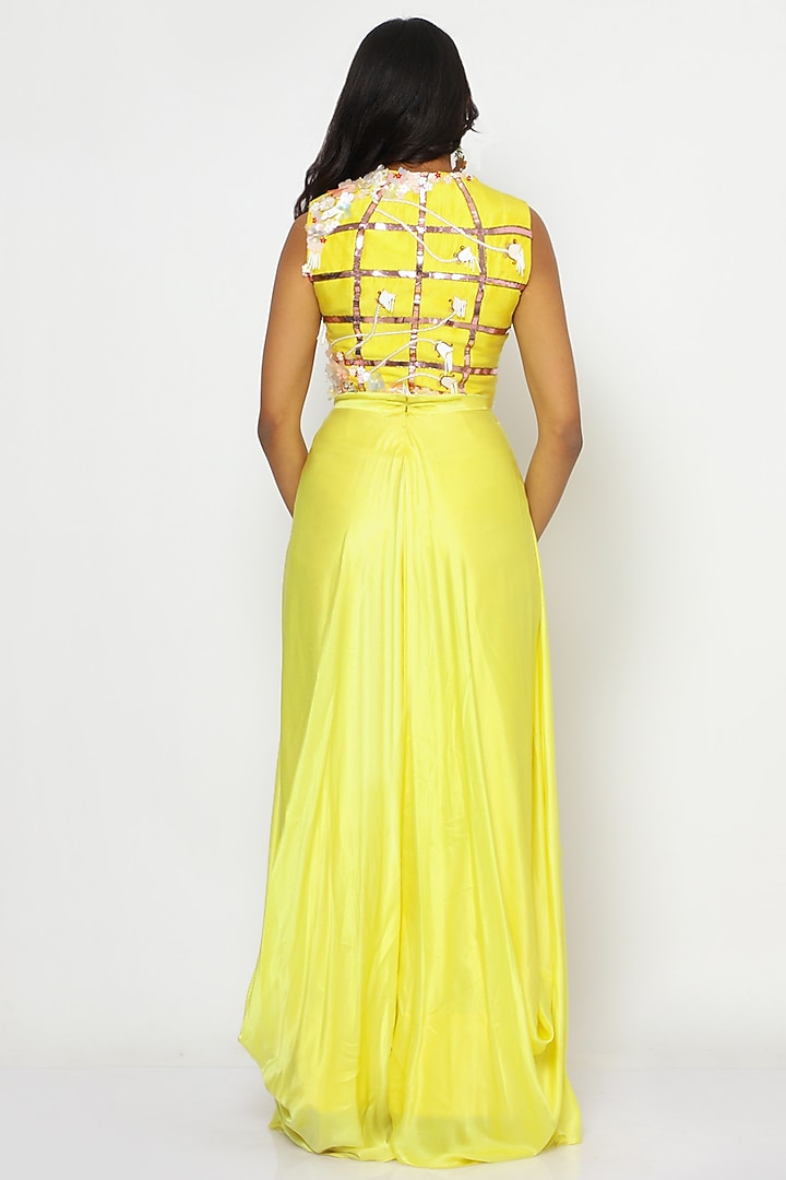 Yellow Satin Silk Dhoti Set by PhD by House of PiaDeeksh at Pernia's Pop Up Shop