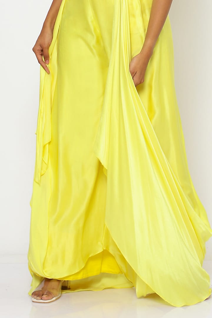 Yellow Satin Silk Dhoti Set by PhD by House of PiaDeeksh at Pernia's Pop Up Shop