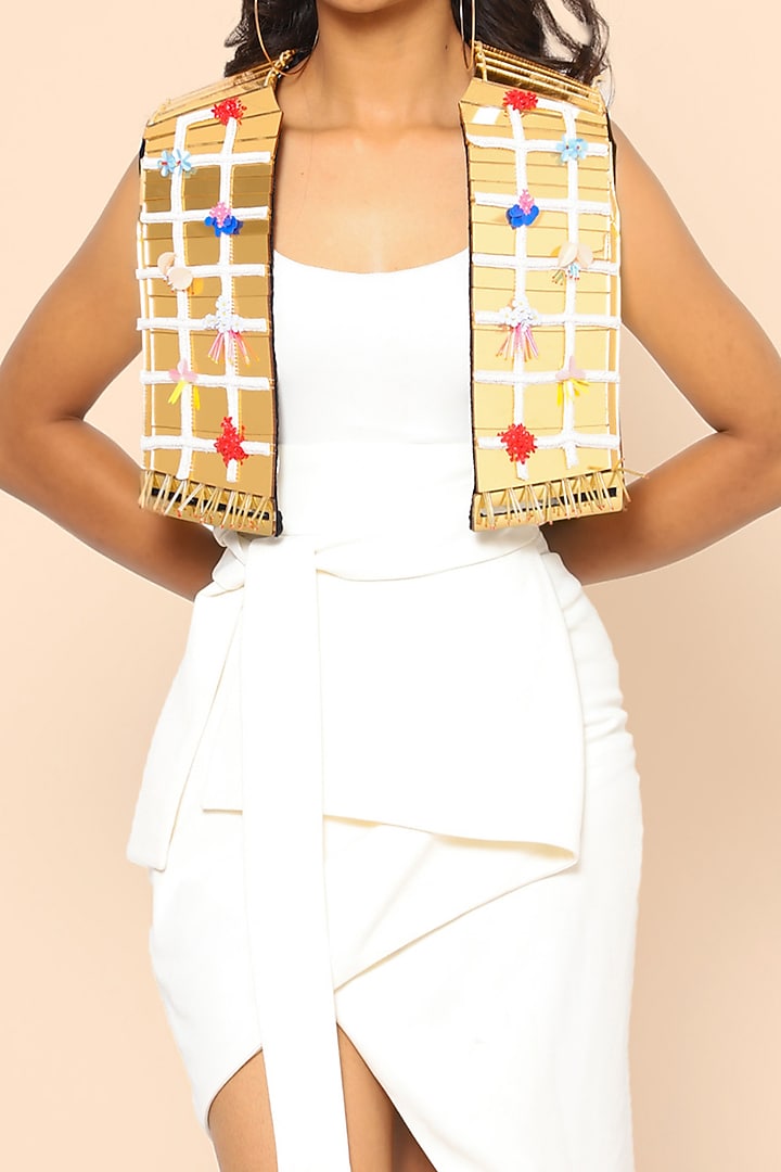 Golden Sculpted Acrylic Jacket by PhD  by House of PiaDeeksh at Pernia's Pop Up Shop