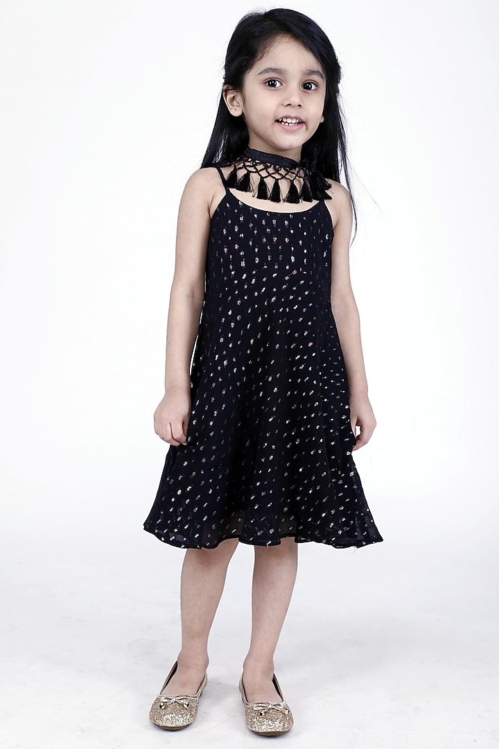 Black Georgette Knee-Length Dress For Girls by Phee-B