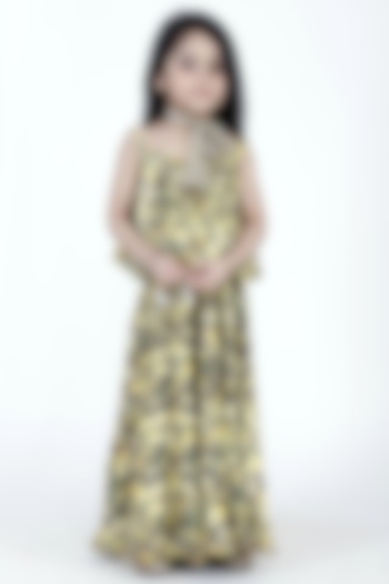 Yellow Floral Printed Skirt Set For Girls by Phee-B