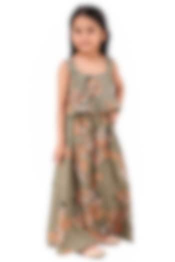 Moss Green Crepe Printed Maxi Dress For Girls by Phee-B