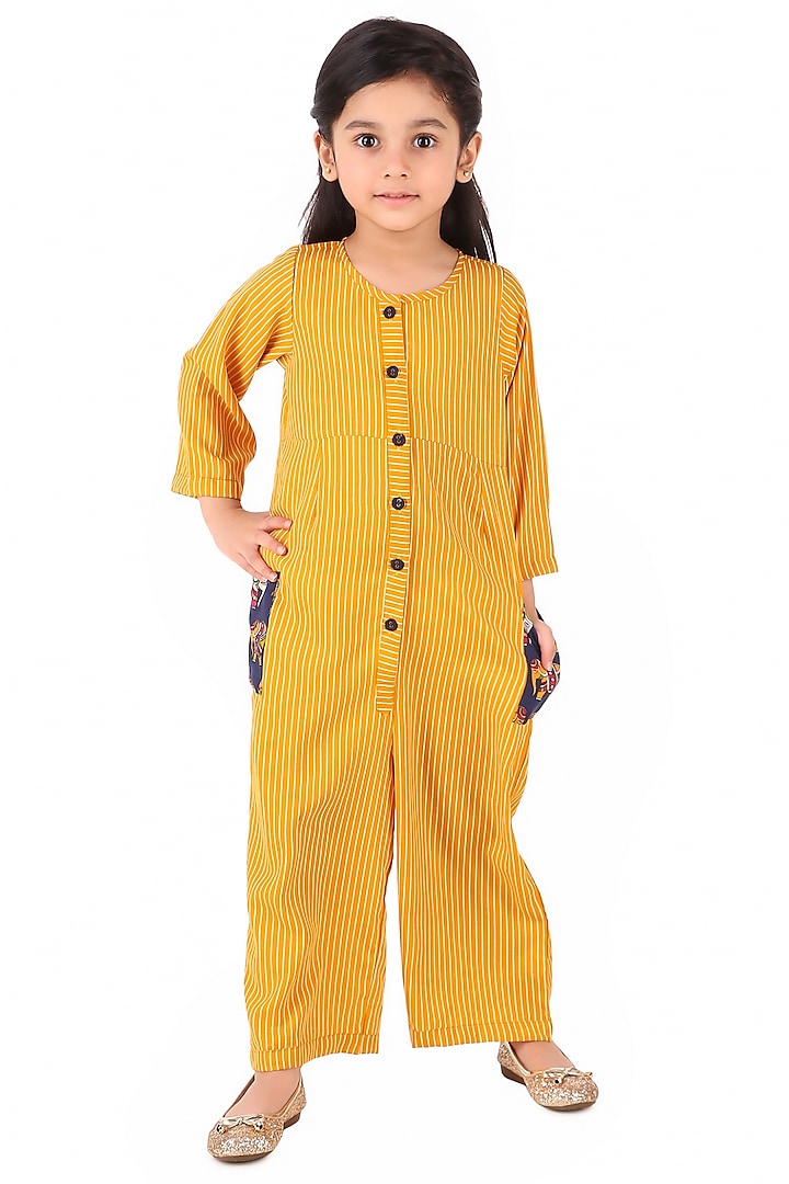 Yellow Crepe Jumpsuit For Girls by Phee-B