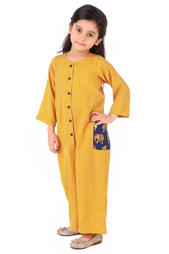 Yellow Crepe Jumpsuit For Girls by Phee-B at Pernia's Pop Up Shop
