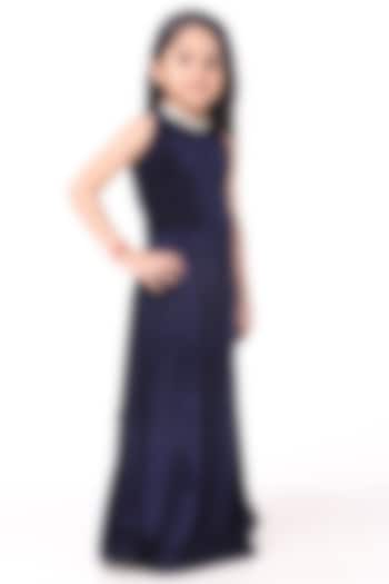 Navy Blue Velvet Maxi A-Line Dress For Girls by Phee-B