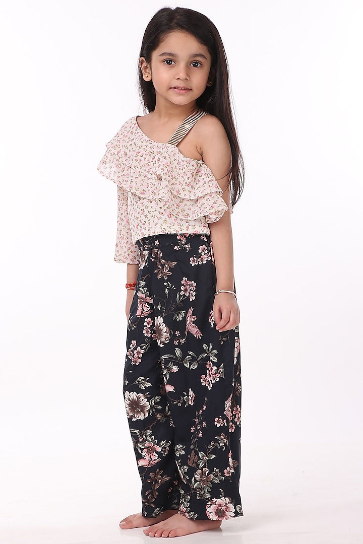 Blue Crepe Printed Pant Set For Girls by Phee-B at Pernia's Pop Up Shop