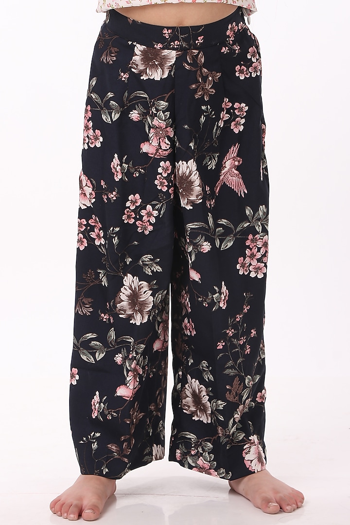 Blue Crepe Printed Pant Set For Girls by Phee-B at Pernia's Pop Up Shop