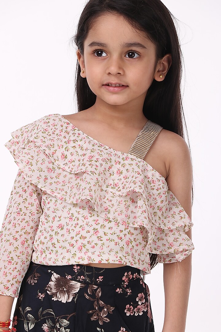 Blue Crepe Printed Pant Set For Girls by Phee-B at Pernia's Pop Up Shop