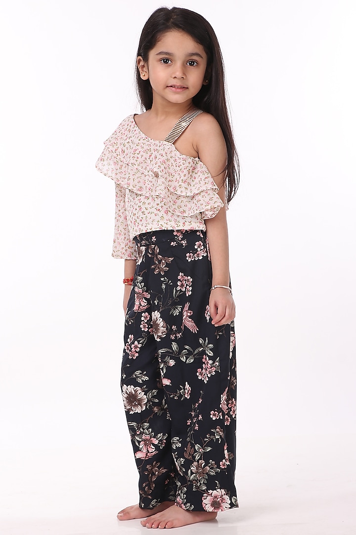 Blue Crepe Printed Palazzo Pants For Girls by Phee-B