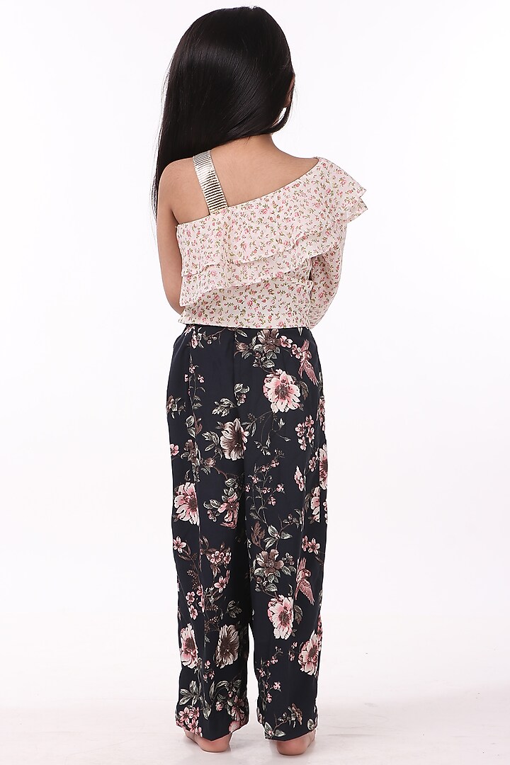 Blue Crepe Printed Palazzo Pants For Girls by Phee-B at Pernia's Pop Up Shop