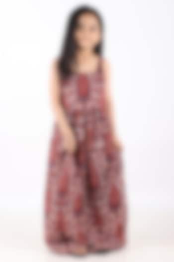 Red Georgette Printed Maxi Dress For Girls by Phee-B