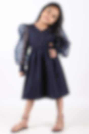 Midnight Blue Cotton Dress For Girls by Phee-B