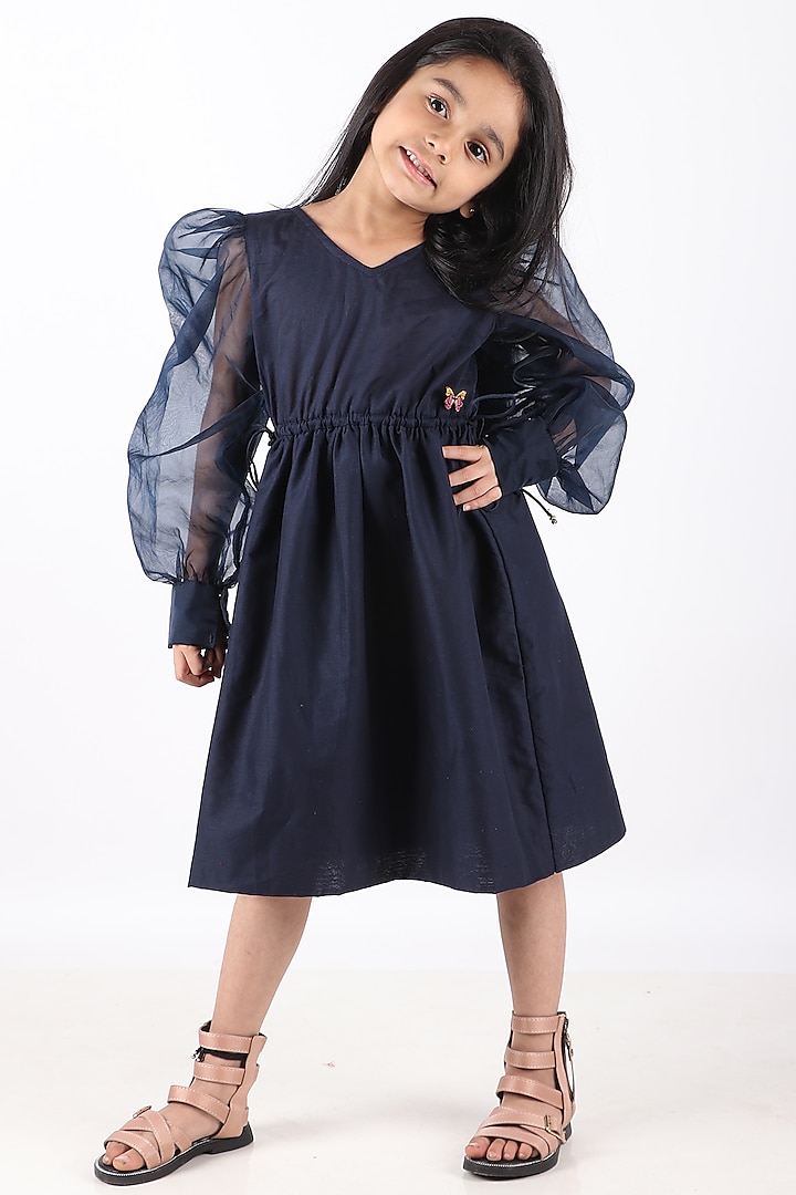 Midnight Blue Cotton Dress For Girls by Phee-B