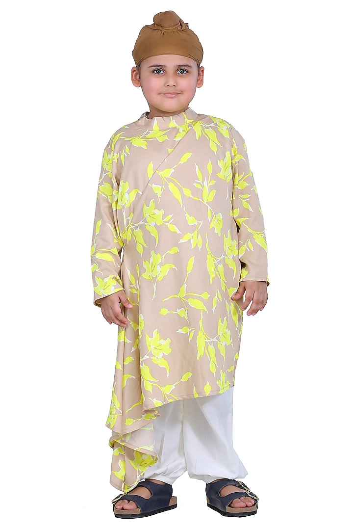 Neon Printed Draped Kurta For Boys by Phee-B