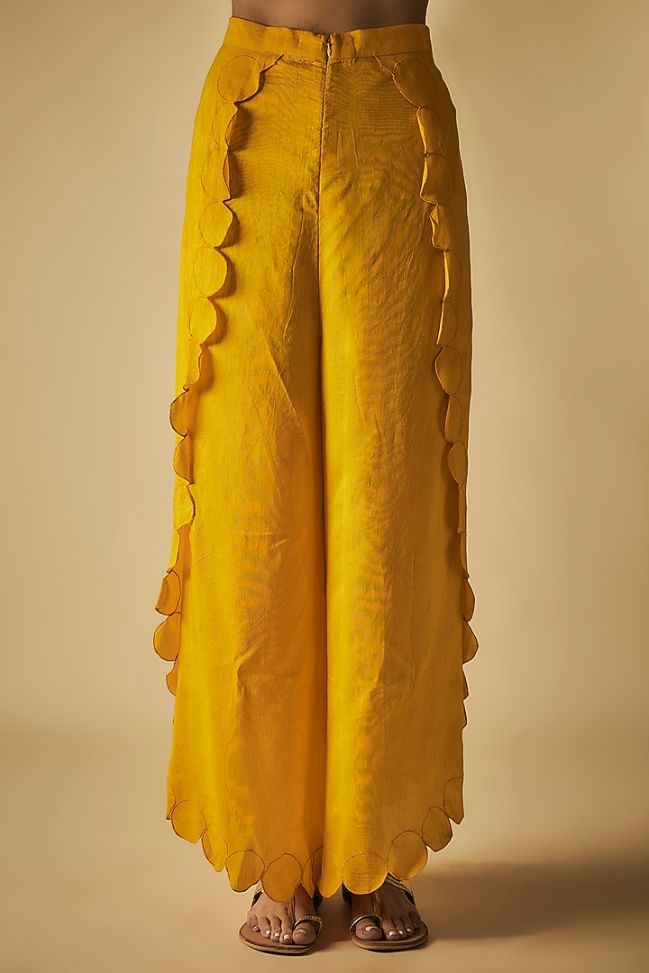 Mustard Premium Silk Chanderi Machine Embroidered Short Kurta Set by Phirny at Pernia's Pop Up Shop
