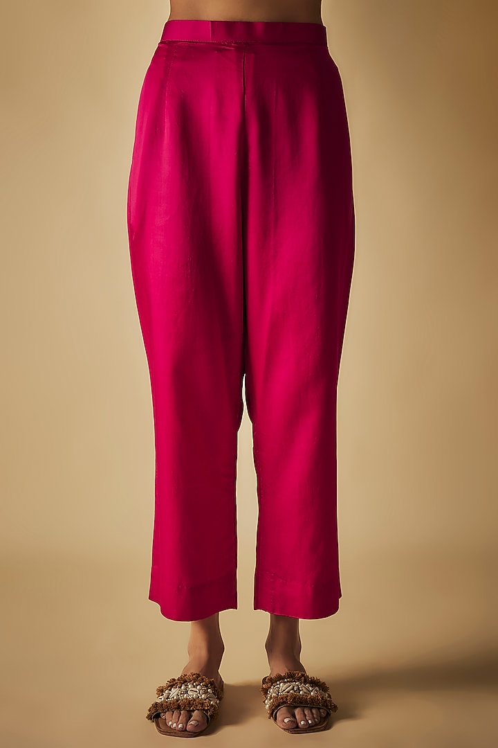 Pink Premium Silk Chanderi & Cotton Satin Machine Embroidered Co-Ord Set by Phirny at Pernia's Pop Up Shop