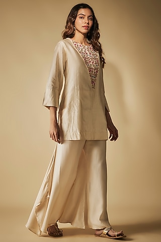Ivory Modal Satin Sharara Set by Phirny