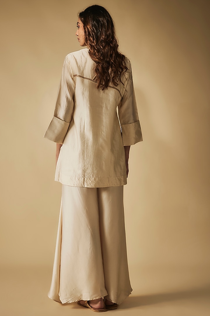 Ivory Modal Satin Party Wear Sharara Set by Phirny at Pernia's Pop Up Shop