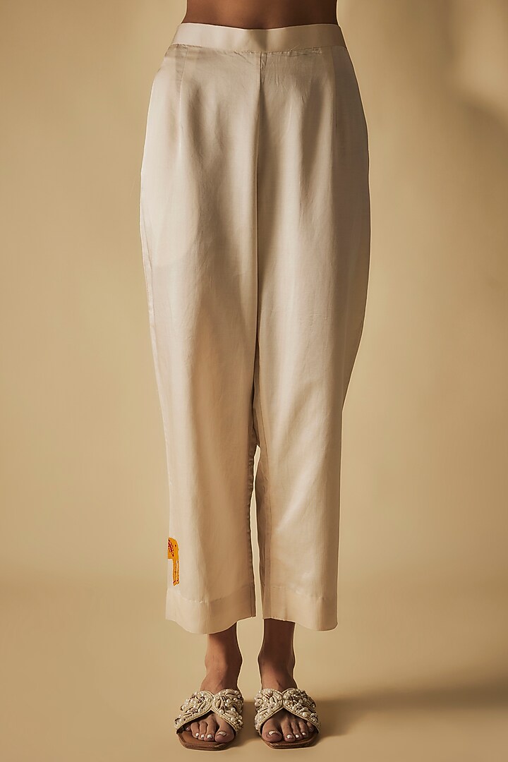 Ivory Premium Silk Chanderi & Cotton Satin Thread Embroidered Co-Ord Set by Phirny at Pernia's Pop Up Shop