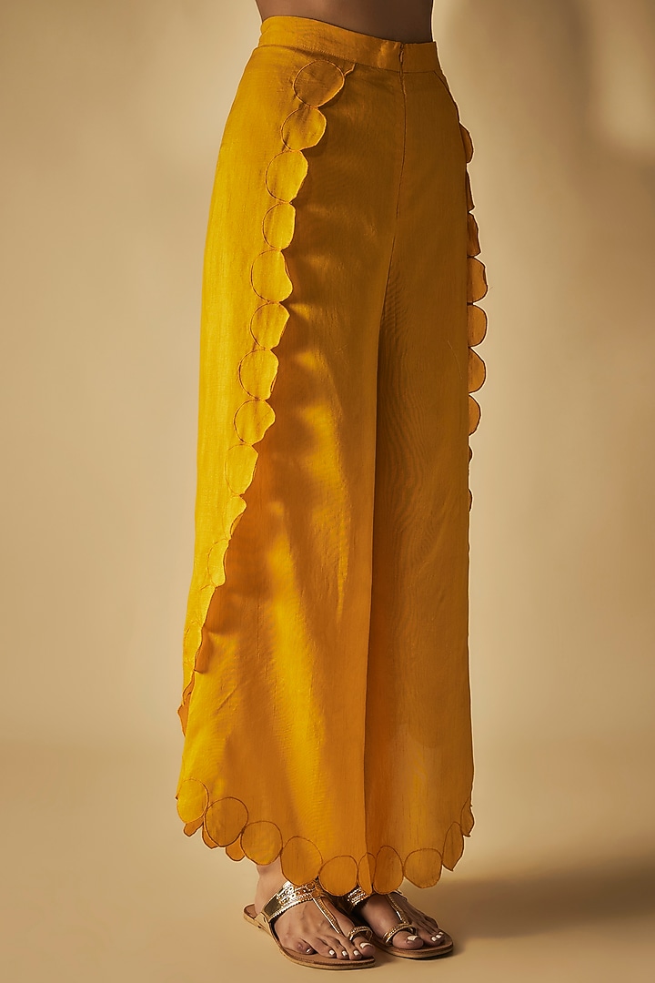 Mustard Premium Silk Chanderi & Bemberg Silk Machine Embroidered Co-Ord Set by Phirny at Pernia's Pop Up Shop