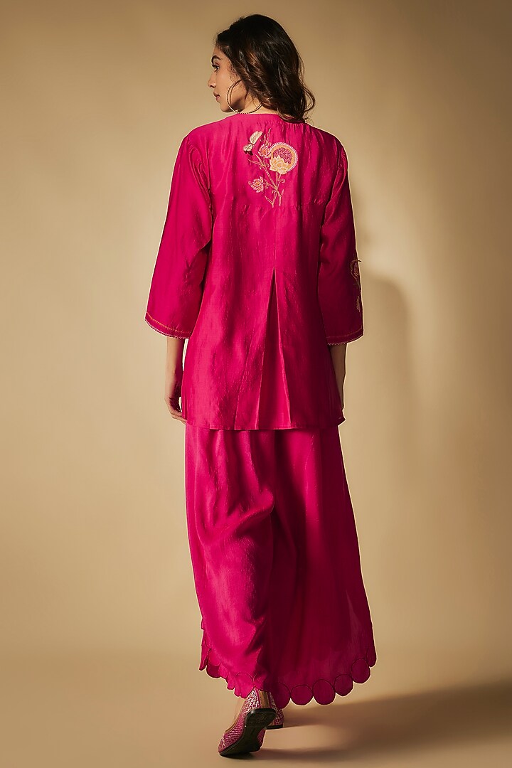 Pink Premium Silk Chanderi & Bemberg Silk Machine Embroidered Co-Ord Set by Phirny at Pernia's Pop Up Shop