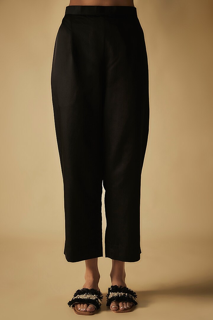 Black Premium Cotton Satin & Bandhej Applique Embroidered Co-Ord Set by Phirny at Pernia's Pop Up Shop
