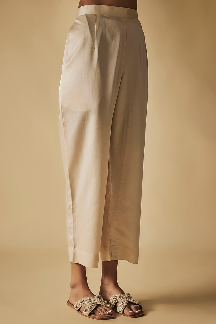 Ivory Cotton Satin Thread Embroidered Co-Ord Set by Phirny at Pernia's Pop Up Shop