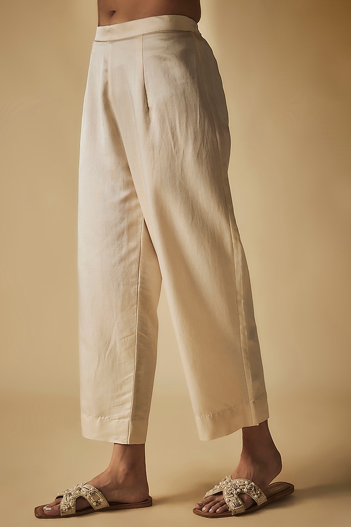Ivory Cotton Satin Patchwork Embroidered Co-Ord Set by Phirny at Pernia's Pop Up Shop