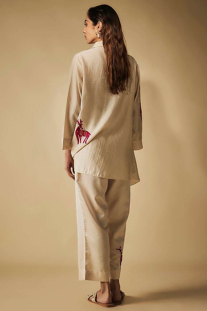 Ivory Cotton Satin Patch Work Co-Ord Set by Phirny at Pernia's Pop Up Shop