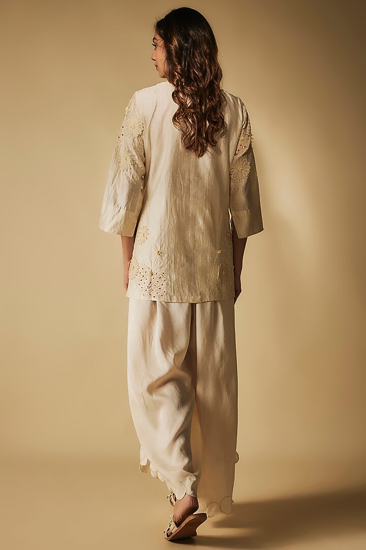 Ivory Premium Silk Chanderi Bandhej Patchwork Dhoti Set by Phirny at Pernia's Pop Up Shop