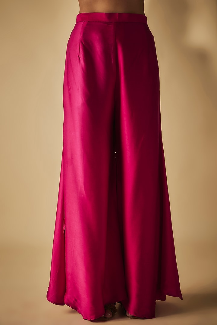 Fuschia Modal Satin Zardosi Embellished Party Wear Sharara Set by Phirny at Pernia's Pop Up Shop