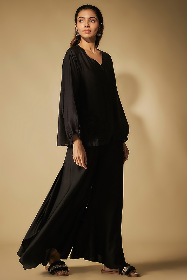 Black Modal Satin Zardosi Embellished Party Wear Sharara Set by Phirny at Pernia's Pop Up Shop