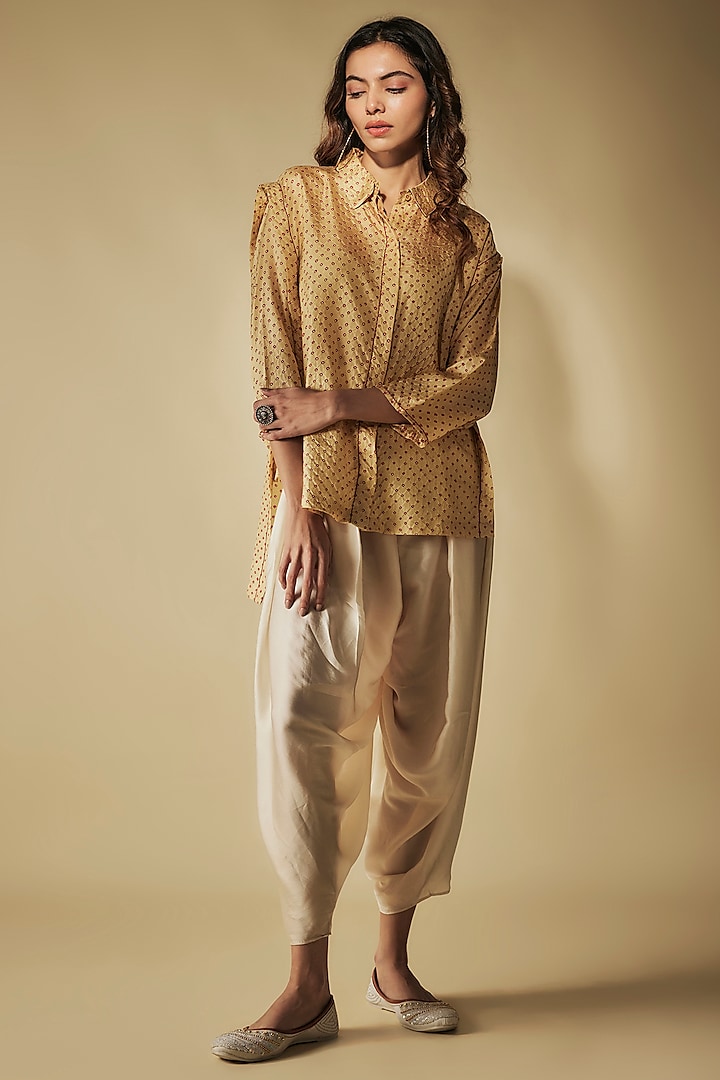 Ivory Bemberg Satin Hand Embroidered Dhoti Pant Set by Phirny at Pernia's Pop Up Shop