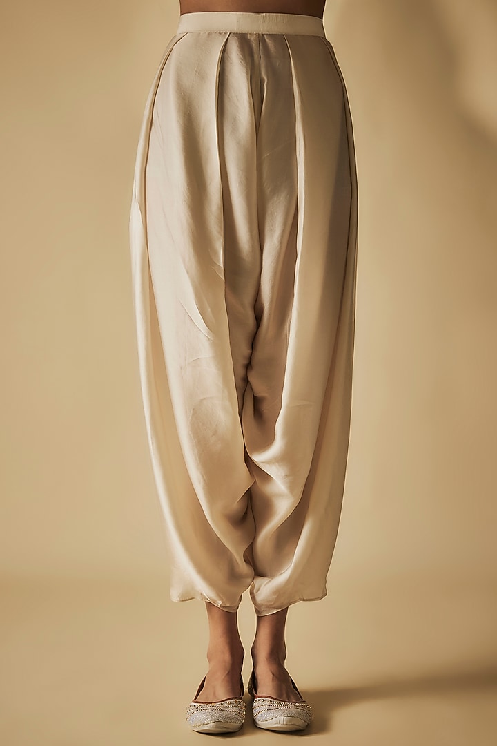 Ivory Bemberg Satin Hand Embroidered Dhoti Pant Set by Phirny at Pernia's Pop Up Shop