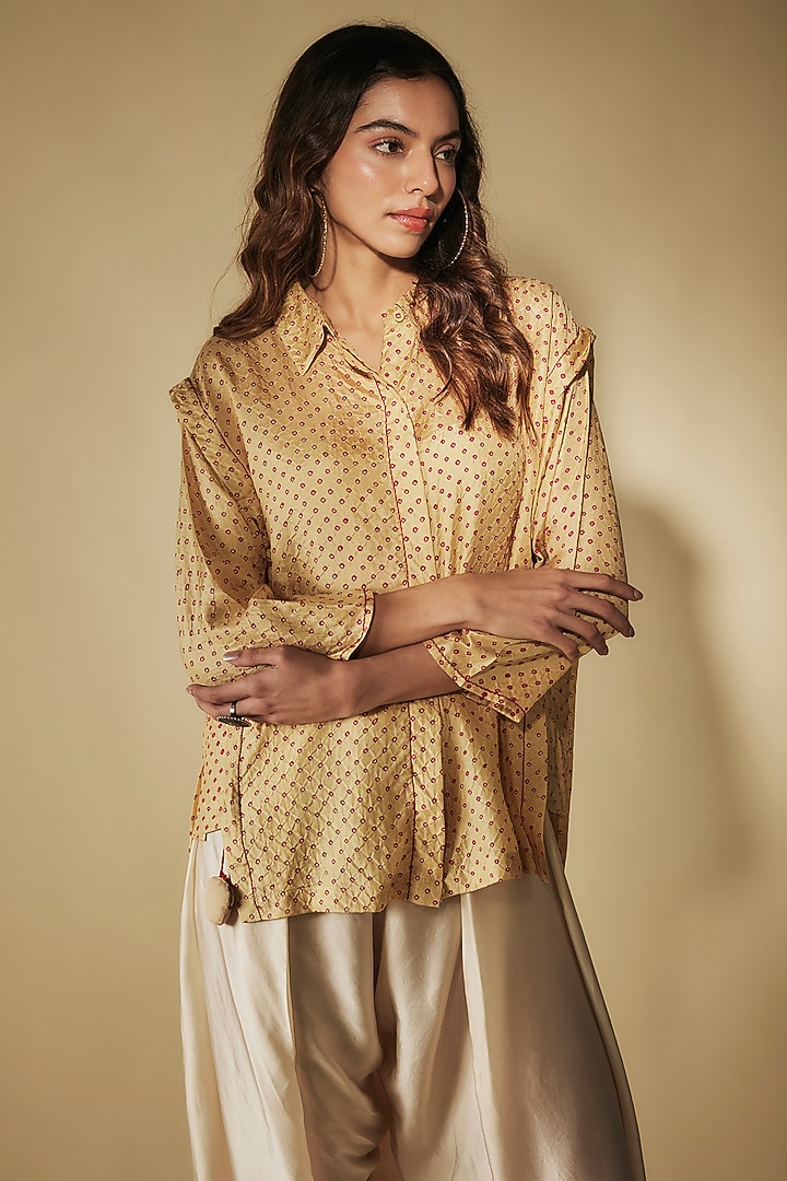 Ivory Bemberg Satin Hand Embroidered Dhoti Pant Set by Phirny at Pernia's Pop Up Shop