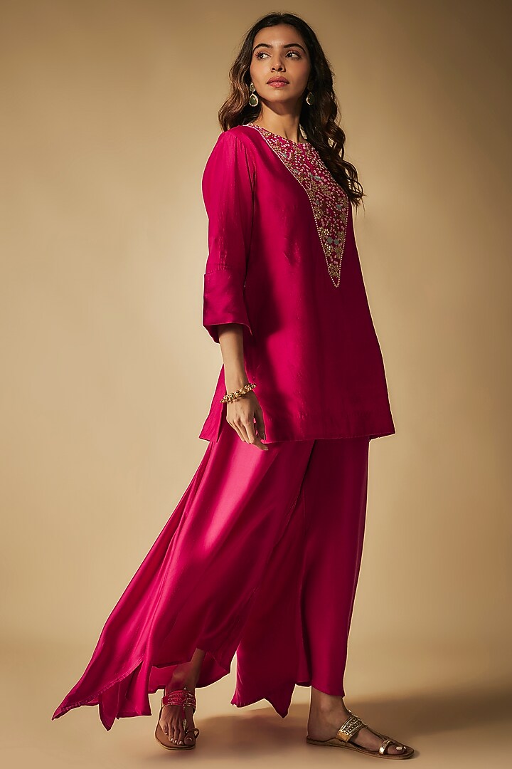 Pink Modal Satin Gota Patti Hand Embroidered Party Wear Sharara Set by Phirny at Pernia's Pop Up Shop