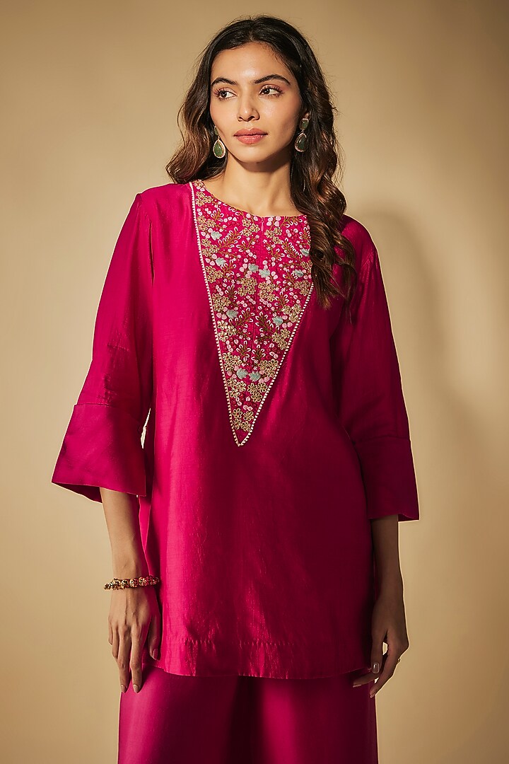 Pink Modal Satin Gota Patti Hand Embroidered Party Wear Sharara Set by Phirny at Pernia's Pop Up Shop