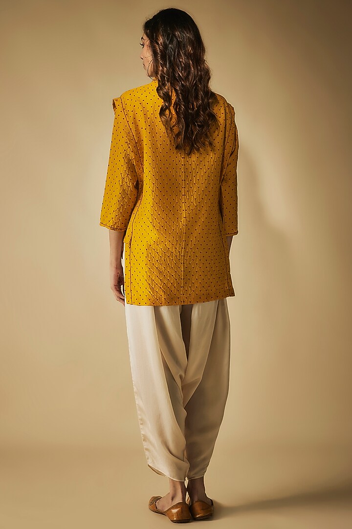 Ivory Bemberg Satin Hand Embroidered Dhoti Pant Set by Phirny at Pernia's Pop Up Shop