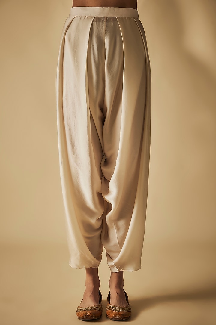 Ivory Bemberg Satin Hand Embroidered Dhoti Pant Set by Phirny at Pernia's Pop Up Shop
