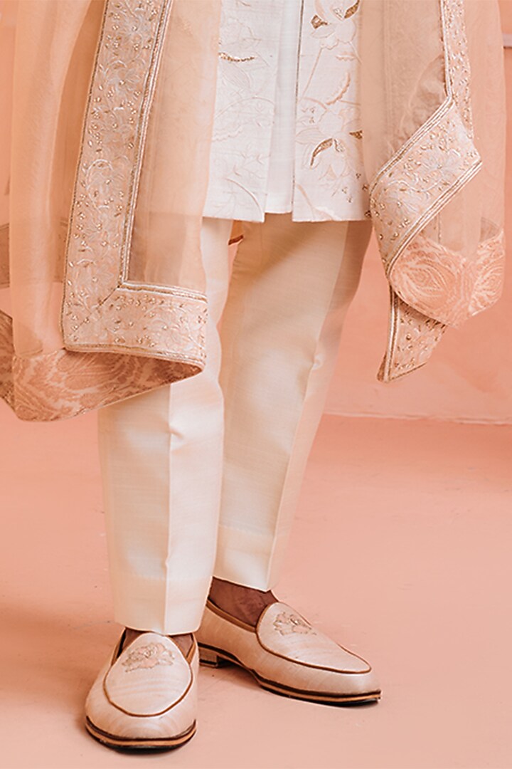 Ivory Silk Embroidered Groom Sherwani Set by Philocaly at Pernia's Pop Up Shop