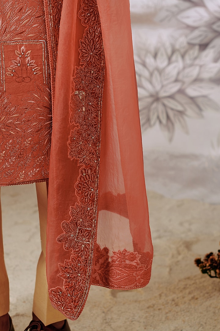 Rust Silk Dori Embroidered Achkan Groom Sherwani Set by Philocaly at Pernia's Pop Up Shop