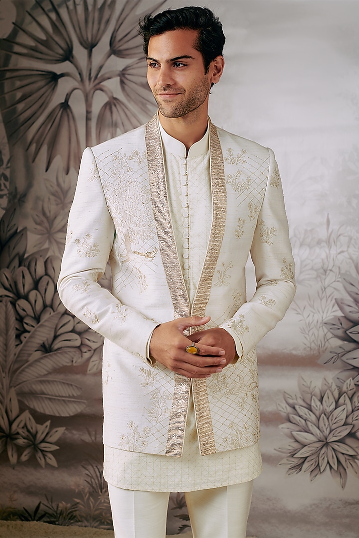 Off-White Cotton Silk Embroidered Jacket by Philocaly at Pernia's Pop Up Shop