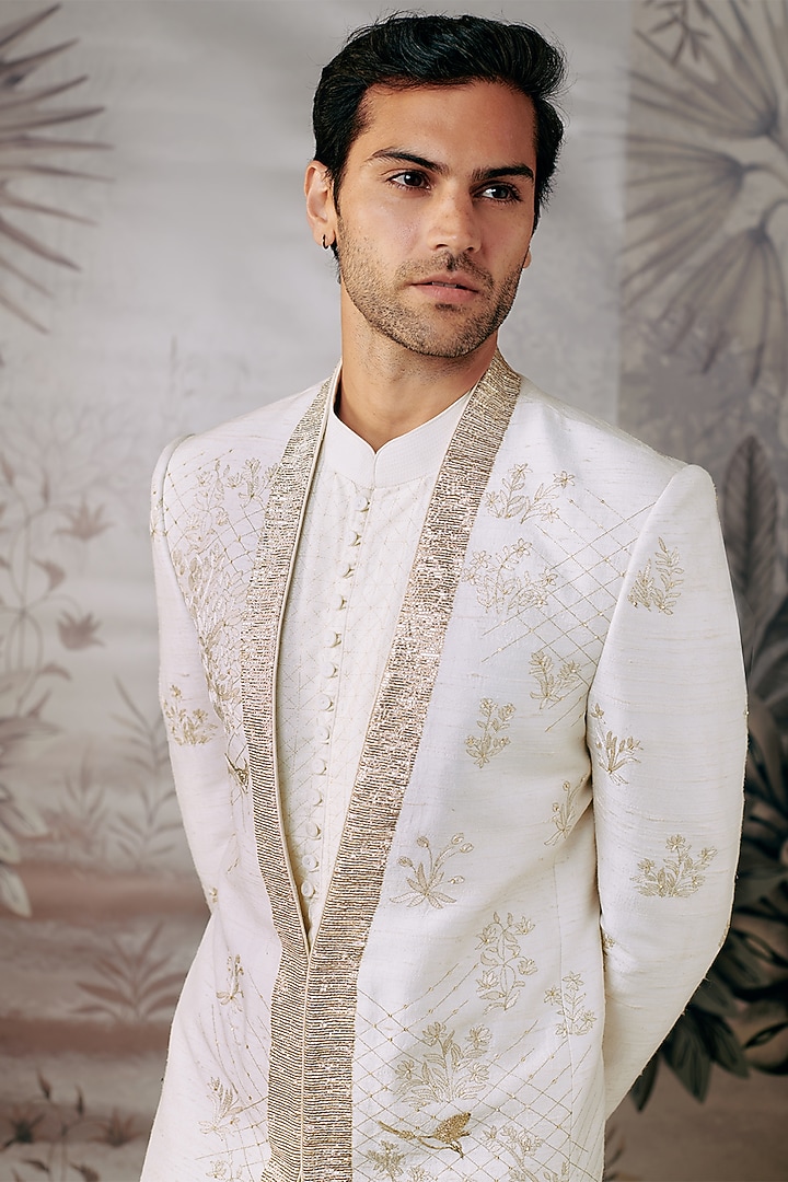 Off-White Cotton Silk Embroidered Jacket by Philocaly at Pernia's Pop Up Shop