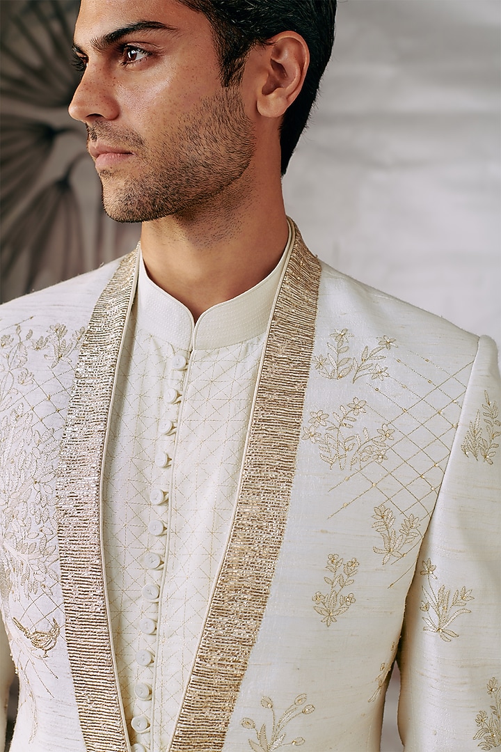 Off-White Cotton Silk Embroidered Jacket by Philocaly at Pernia's Pop Up Shop