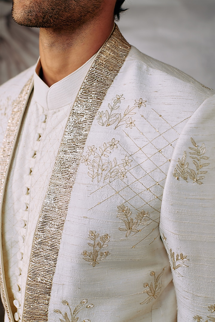 Off-White Cotton Silk Embroidered Jacket by Philocaly at Pernia's Pop Up Shop