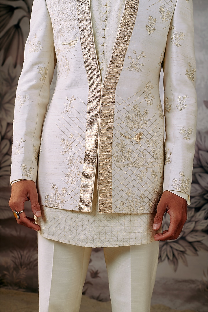 Off-White Cotton Silk Embroidered Jacket by Philocaly at Pernia's Pop Up Shop
