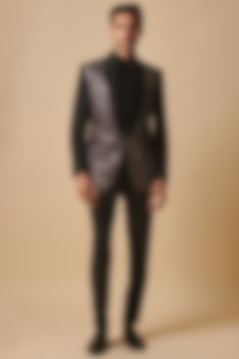 Black Wool Hand Embroidered Tuxedo by Philocaly