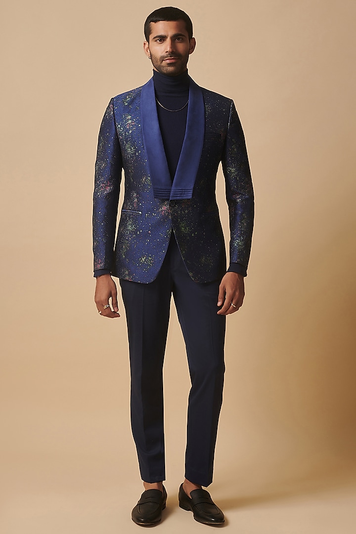 Bright Blue Wool Silk Blend Tuxedo by Philocaly