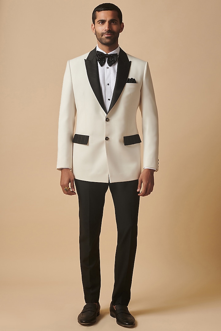 White & Black Wool Blend Tuxedo by Philocaly